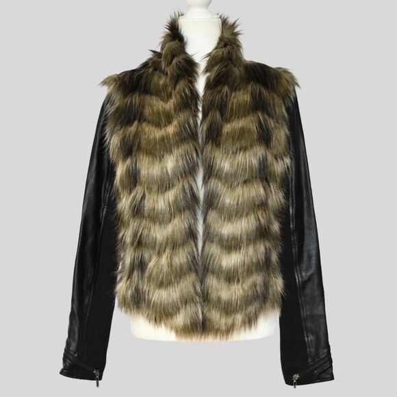 Guess Women's Faux Fur Leather Jacket With Removable Sleeves Size M - Picture 1 of 8